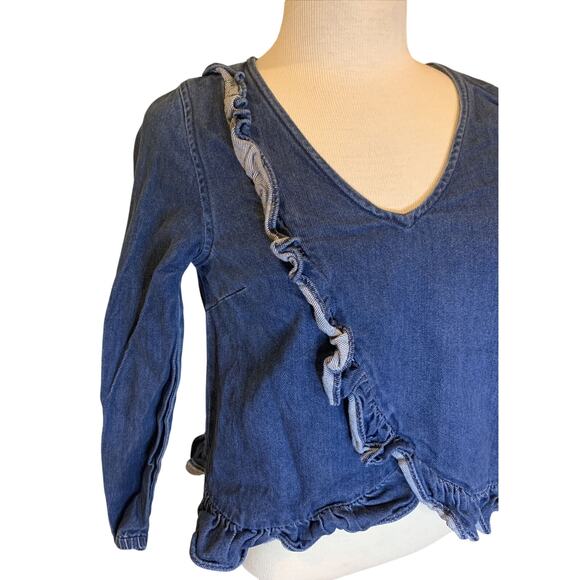MADEWELL Denim Ruffle Top shirt clare wash $75 BLOGGER FAV SOLD OUT Size S - EUC - Picture 3 of 11
